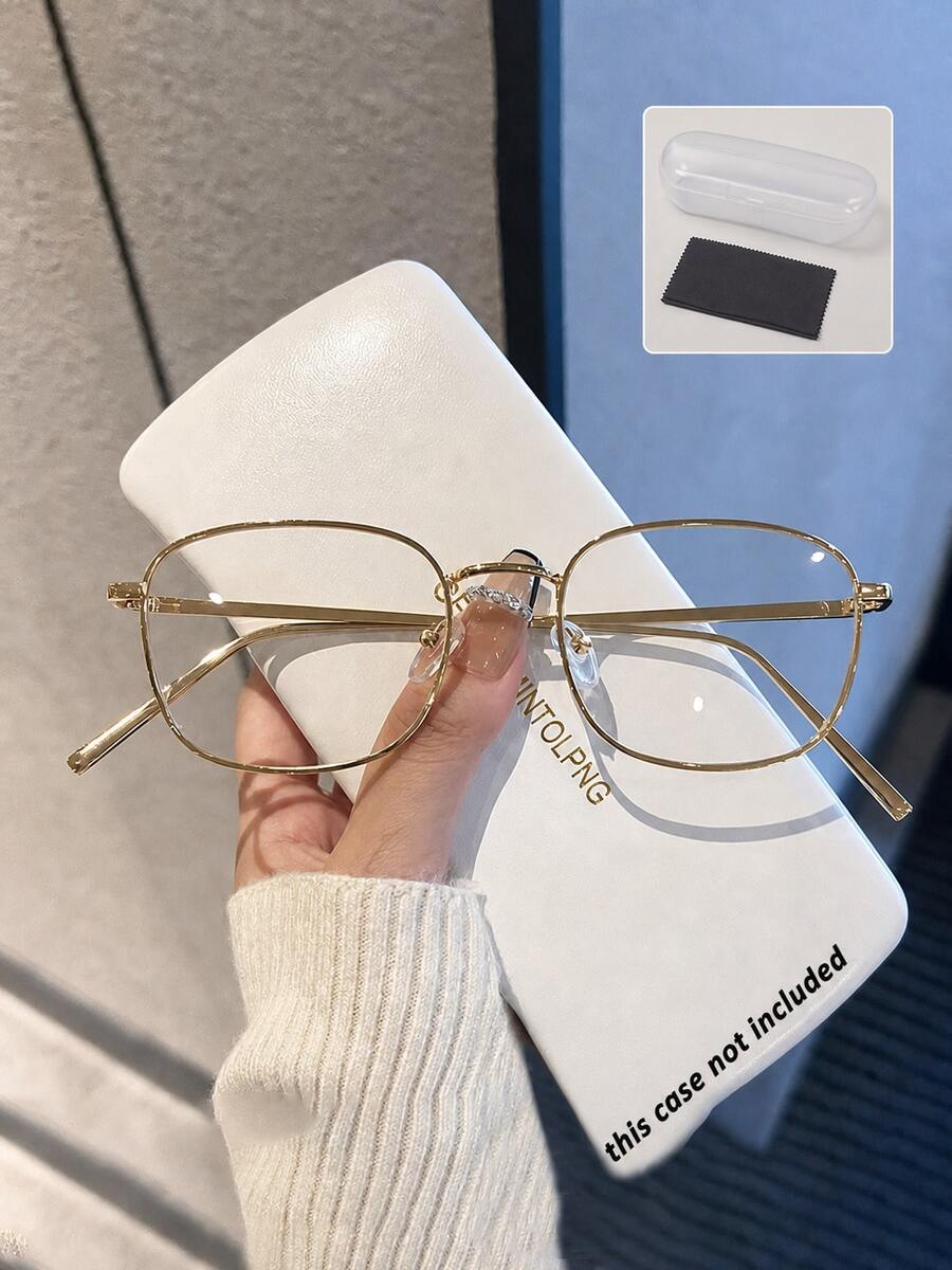 Square Metal Glasses Frame, Transparent Lens Non-Prescription Glasses, Unisex Japanese Style Decorative Glasses, Fashion Glasses Accessory, Suitable For Women