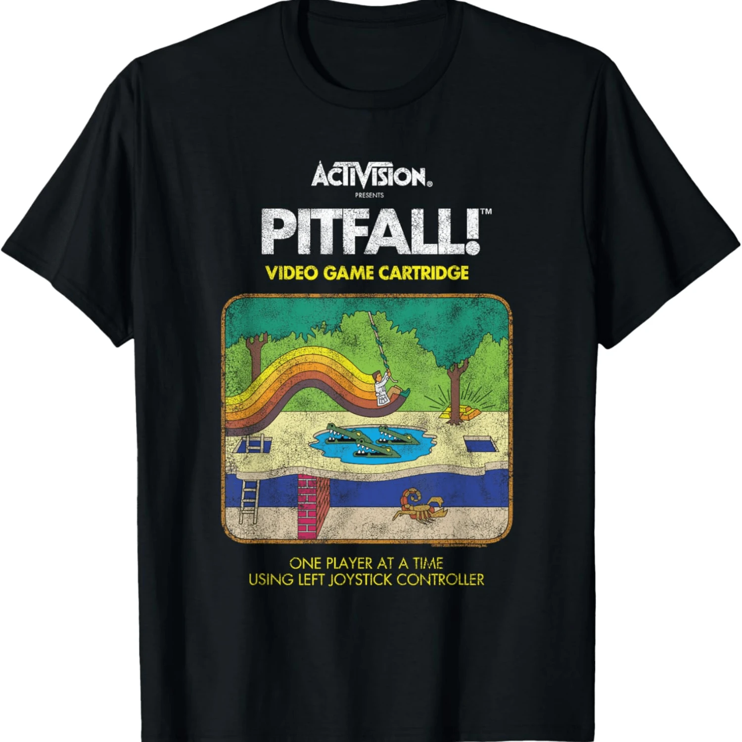 Activisionss Pitfall Distressed Game Cover Retro Video Game T-Shirt - Black - View 1