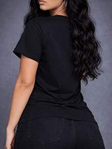 Playera Casual Mujer Estampado Creativo Oso Asomado Cierre Camiseta Manga Corta Cuello Redondo Estilo Kawaii Top Verano Suave - Negro - Ver 3