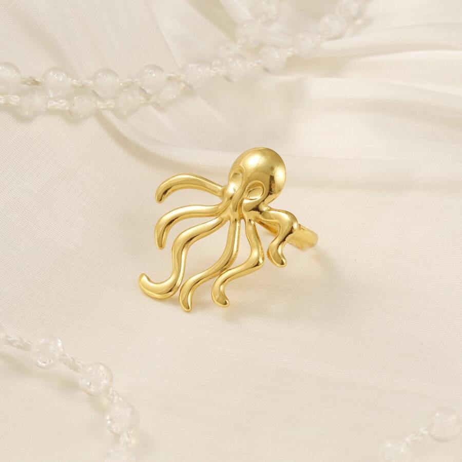 1pc Elegant Unique Creative Versatile Niche Design Small Octopus Ring Suitable For Women's Daily Wear - Gold - View 1
