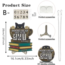 1/2pcs Rustic Black Cat Library Wooden Signs, Cup & Book Stack Designs. Freestanding & Hanging Design Manual Reading Counter For Home Library Study Room Office, Perfect Back To School Gift For Book Lovers. - Multicolor - View 14