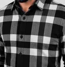 Men's Long-Sleeved Flannel Plaid Shirt - 黑色 - 查看 4
