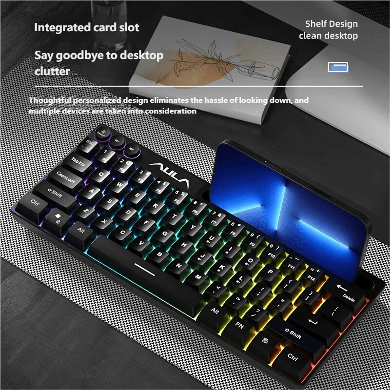 AULA F3061 Mechanical Feel Keyboard 64 Keys RGB Backlit Wired Mini Keyboard Portable Mouse Keyboard For Laptop PC Original Aula Gaming Keyboard