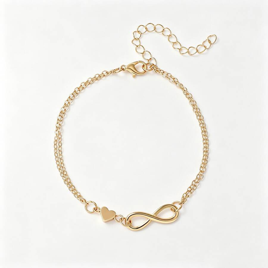 1pc Minimalist Casual Alloy 8-Figure Infinity Symbol Heart Chain Multi-Layer Bracelet Suitable For Women - 8-character Infinity - View 1