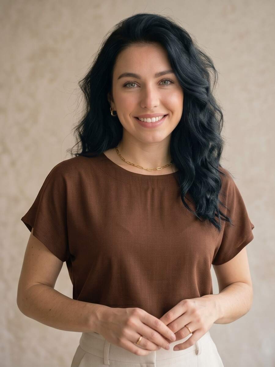 Muriah Basic Blouse, 100% Viscose Fabric, Ideal For Everyday Wear, Perfect Fit - 鏽棕色 - 查看 1