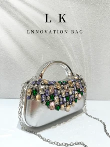 1pc Gorgeous Colorful Rhinestone Embellished Hard Box Clutch Bag For Women, Pearl Clasp Metal Chain Crossbody Evening Bag, Luxury Sparkling Handbag, Suitable For Women's Wedding, Ball, Banquet, Formal Occasions - Multicolor - View 2