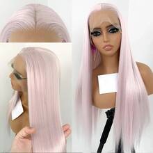websterwigs Pink Mix Grey Long Silky Straight Synthetic Wig With Highlights Free Part 13X4 Lace Front Wigs For Women Daily Use Cosplay Party, Halloween - Multicolor - View 7