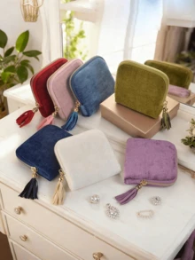 Velvet Jewelry Storage Bag With Zipper And Multiple Compartments, Essential For Home And Travel, Perfect For Storing Necklaces, Rings And Coins - Multicolor - View 1