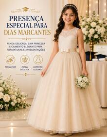 Children's Youth Long Party Dress Girl Flower Girl Bridesmaid Wedding Flower Girl Debutante Princess Miss - 3 To 16 Years - Premium Luxury - 米色 - 查看 9