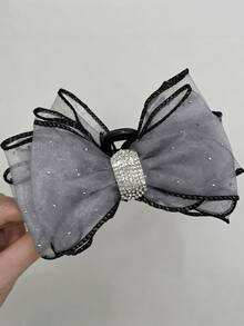 1pc Women's Oversized Bow Hair Claw Clip, Black/Grey Tulle Layered Bow Hair Clip With Rhinestone Center, Strong Grip, Suitable For Updo Hairstyles, Daily Wear, Wedding, Party, Date, Summer Outings, Also As Holiday Gift - Multicolor - View 8