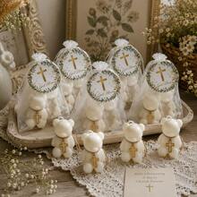 VICKYO 8 Sets de Recuerdos de Bautizo con Velas de Oso, Regalos de Recuerdo de Bautizo con Dijes de Cruz, Bolsas de Favor "Dios te Bendiga" para Invitados, Recuerdos de Ceremonia de Nombramiento, Decoraciones de Mesa para Recepción de Bautizo - Blanco-8 juegos - Ver 4