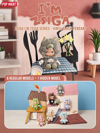 POP MART ZSIGA I'm Zsiga Series Vinyl Plush Pendant Blind Box, 6 Regular Versions + 1 Secret Version, Self-Discovery Themed Art Collectibles Exploring Multiple Personality Facets Of Zsiga - Tough On The Outside, Soft & Innocent Within, Wolf Outfit Disguise Design With Pastel Fur Tones & Expressive Vinyl Face, Premium Polyester & PVC, 16.5cm Body Height, Wearable Pendant For Bag Decoration & Display, Ideal Gift For ZSIGA Fans, Pop Mart Collectors & Emotional Art Enthusiasts, Birthdays & Anniversaries