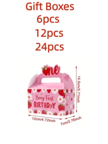 6/12/24pcs Strawberry Paper Candy Boxes For 1st Birthday Party, Cute Fruit Gift Boxes, Party Decoration Gift Bags, DIY Gift Bags, Suitable For 1st Birthday Party Decoration - 1st Birthday Strawberry Gift Box - View 7