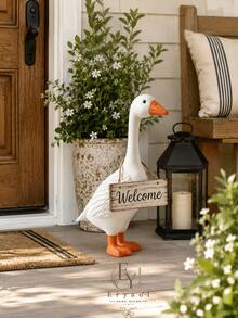 7 Inch Resin Goose Garden Sculpture - Weather-Resistant White Animal Decor - Rustic Style, Perfect For Outdoor Lawn, Garden And Porch - Multicolor - View 3