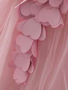 Baby Girls Round Neck Sleeveless Heart Mesh Flower Girl Dress, Headband Not Included - Dusty Pink - View 8