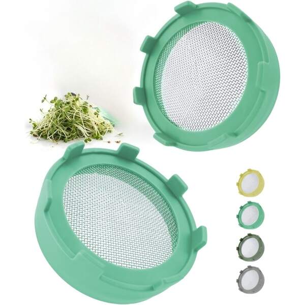 Sprouting Lids For Wide Mouth Mason Jars (Set Of 2), Sprouting Jar Kit For Organic Sprouts, Alfalfa & Mung Bean Sprouts Grow Kit, 316 Stainless Steel Mesh Screen Strainer Lid