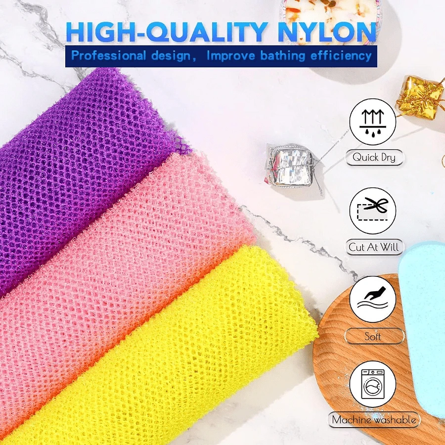 3pcs African Bath Sponge Long Mesh Bath Sponge Exfoliating Shower Body Scrubber Back Scrubbing Skin Smoothing, Perfect For Daily Use - View 1