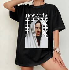 Nun's Headscarf Portrait Roalía Retro Script Flamenco Pop T-Shirt, Unisex - 黑色 - 查看 1