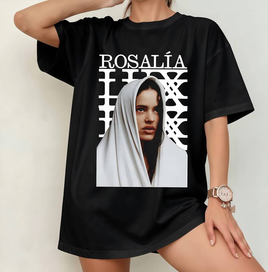 Nun's Headscarf Portrait Roalía Retro Script Flamenco Pop T-Shirt, Unisex - 黑色 - 查看 1