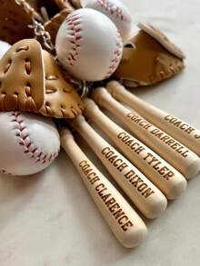 1 Set Mini Baseball Keychain, Sporty PU Leather Baseball Glove Bat Ball Charm, Personalized Name Number Detail, Baseball Team Gift Key Ring - Multicolor - View 5