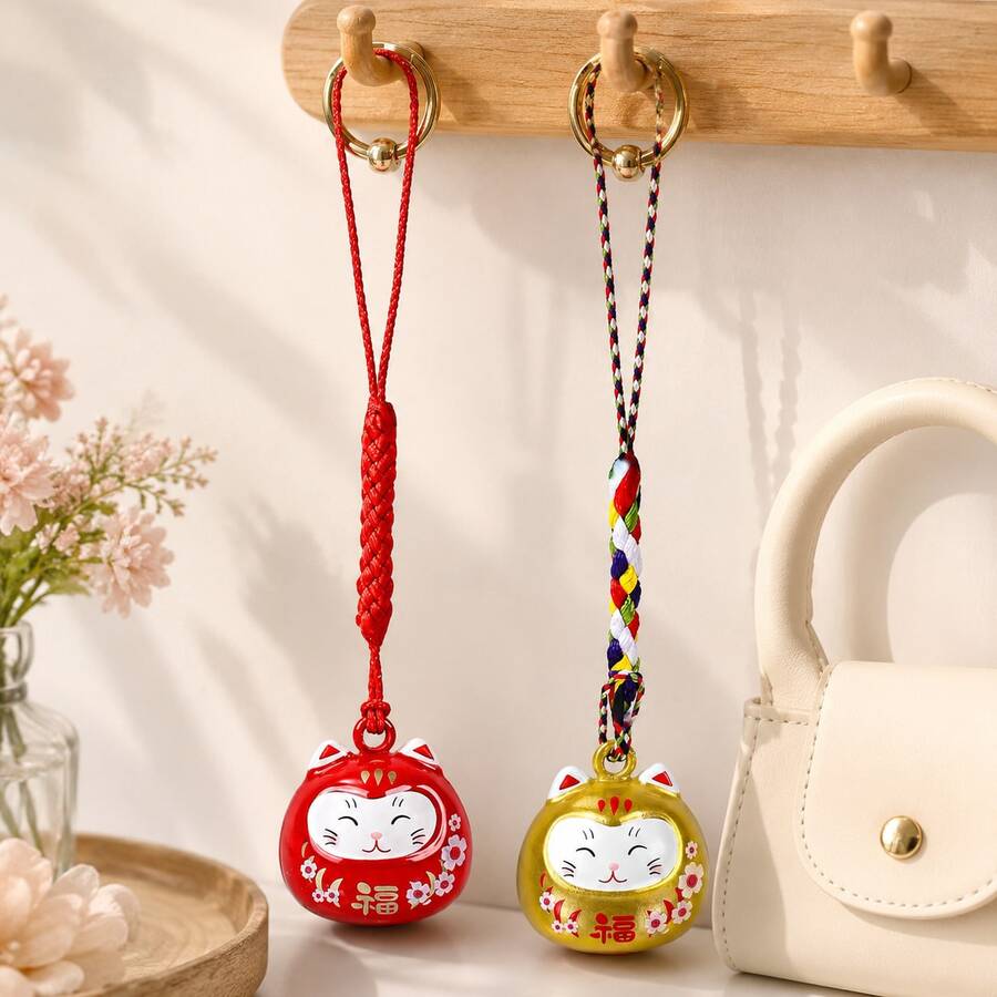 8 Pcs Cute Lucky Cat Water Chime Bell Charm, Kawaii Fortune Pendant Keychain, Mini Musical Bell Bag Accessory, Phone Charm, Backpack Ornament, Party Gift Favor - Lucky Cat - View 1