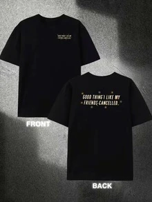 Camiseta de hombre% estampada por ambos lados |   Impresión a doble cara en la parte delantera y trasera, patrón de estrellas coloridas en la parte trasera, mangas cortas y cuello redond - Negro - Ver 1
