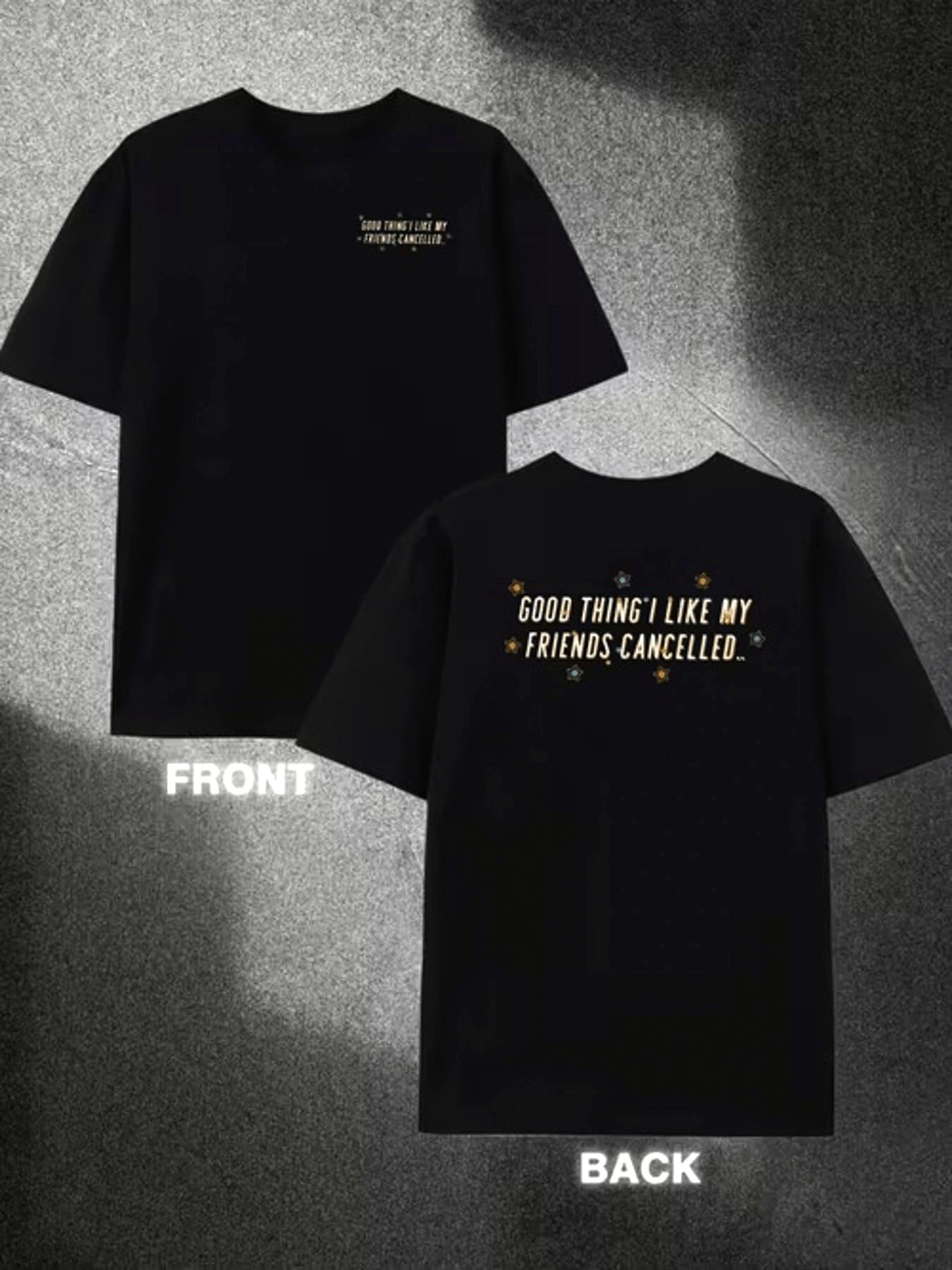 Camiseta de hombre% estampada por ambos lados |   Impresión a doble cara en la parte delantera y trasera, patrón de estrellas coloridas en la parte trasera, mangas cortas y cuello redond - Negro - Ver 1