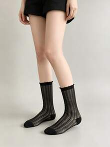 1/5 Pairs Summer Thin Breathable Mesh Lace Mid-Calf Socks - Multicolor - View 10