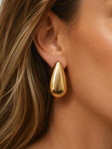 1 Pair Iron Smooth Polished Minimalist 3D Water Drop Shaped Iron Material Earrings - Water Droplets - View 1