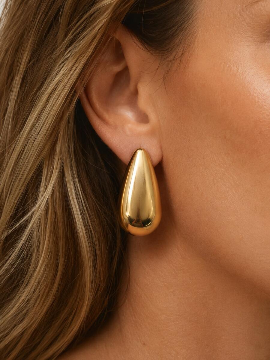 1 Pair Iron Smooth Polished Minimalist 3D Water Drop Shaped Iron Material Earrings - Water Droplets - View 1