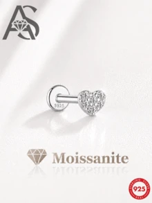 AnlaScheer 1件 0.1克拉莫桑鑽 925純銀心形鋪鑲平底耳骨螺旋穿刺飾品 女士婚禮新娘珠寶 - 銀色 - 查看 1