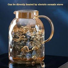 1件裝 1000ml/1800ml 大容量玻璃水壺，附蓋與手柄，琥珀色硼矽酸鹽玻璃水瓶，耐熱復古水壺，適用於冰茶、果汁、檸檬水 - 彩色 - 查看 7