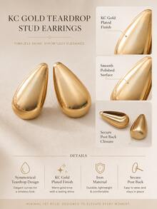 1 Pair Iron Smooth Polished Minimalist 3D Water Drop Shaped Iron Material Earrings - Water Droplets - View 6