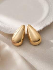 1 Pair Iron Smooth Polished Minimalist 3D Water Drop Shaped Iron Material Earrings - Water Droplets - View 3