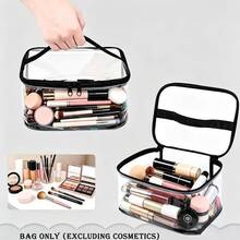 Bolsa de cosméticos portátil de PVC transparente con doble cremallera, impermeable, bolsa de aseo de viaje grande, organizador de almacenamiento de mano para cuidado de la piel, brochas de maquillaje, artículos de papelería para estudiantes, lápices, borradores, artículos de tocador de baño, artículos varios de escritorio para viaje, negocios y equipaje - Multicolor - View 1