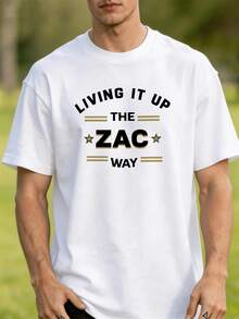 Camiseta de hombre ZAC WAY% algodón - Suave y transpirable, con un llamativo logotipo de ZAC WAY y estampado de estrellas, corte regular, cuello redondo, manga corta, ropa casual para pr - Blanco - Ver 1