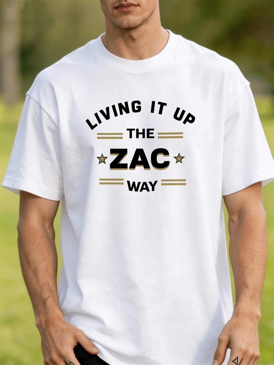 Camiseta de hombre ZAC WAY% algodón - Suave y transpirable, con un llamativo logotipo de ZAC WAY y estampado de estrellas, corte regular, cuello redondo, manga corta, ropa casual para pr - Blanco - Ver 1