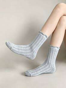 1/5 Pairs Summer Thin Breathable Mesh Lace Mid-Calf Socks - Multicolor - View 5