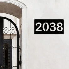 Placa de dirección de metal, letrero de número de casa personalizable, placa de número de puerta, placa de número de habitación de hotel, disponible en 4 tamaños, placa de nombre, regalo de inauguración de casa - Negro - Ver 4