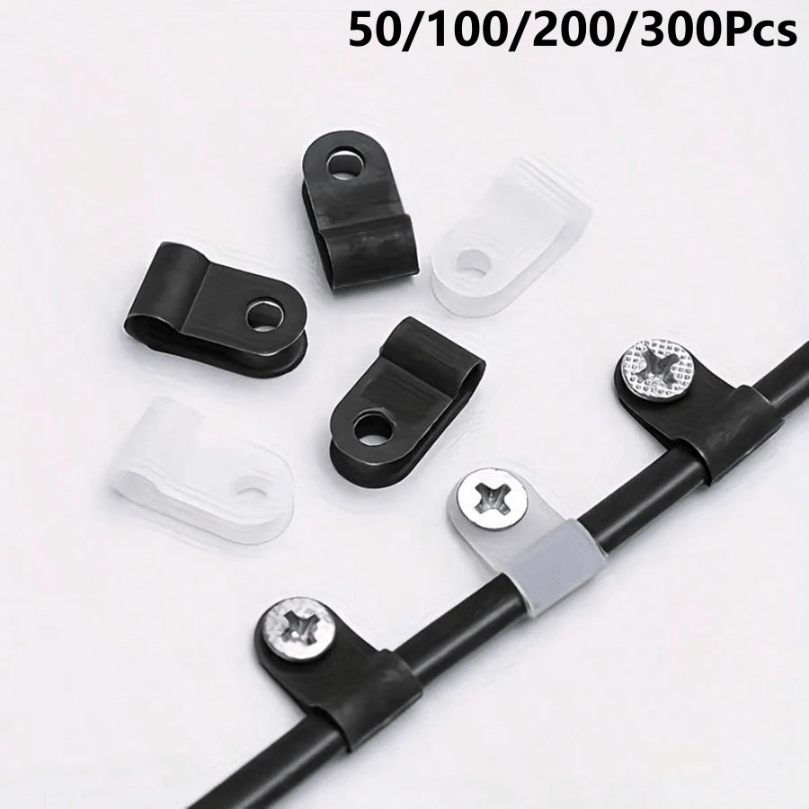 50/100/200/300Pcs U-Shaped R-Shaped P-Shaped Nylon Cable Clips With Holes, Cable Fixing Clips, Cable Buckles, Plastic Cable Buckle Straps, Cable Fixers