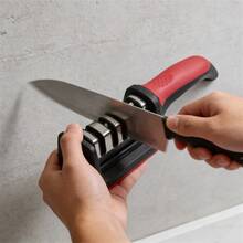4-Stage Knife Sharpener, Handheld Kitchen Sharpening Tool – Multipurpose Sharpener For Repair, Restore & Polish Blades, Ergonomic Compact Design For Home Kitchen Use, 1/2 Packs (Red/Black) - Black - View 2