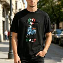 T-Shirts, Summer Tops, Let's Go Italy Blue Vespa T-Shirt, Vintage Italian Scooter T-Shirt, Retro Italy Travel Gift, Italy Lover T-Shirt, Funny Italian Gift Idea, Cotton T-Shirt, Spring Outfit - 黑色 - 查看 2