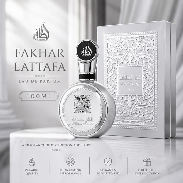 Lattafa Fakhar Silver Eau De Parfum 100ML Men Perfume Fresh Woody Aromatic Long Lasting Luxury Fragrance