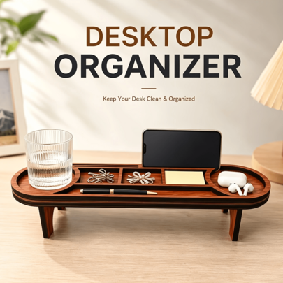 1pc Compact Wooden Desktop Organizer With Multiple Compartments - Desk Storage For Pens, Stylish Glasses, Phone And Keyboard Tray - Durable Wooden Desktop Organizer, Perfect Gift For Father's Day, Christmas, Birthday, Office Supplies And Desk Accessories, Minimalist Design, Natural Finish, Christmas Gift