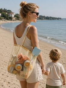 1pc Kids Beach Toy Storage Bag, Foldable Lightweight Mesh Beach Bag, Suitable For Toys, Shells, Towels - Multicolor - View 2