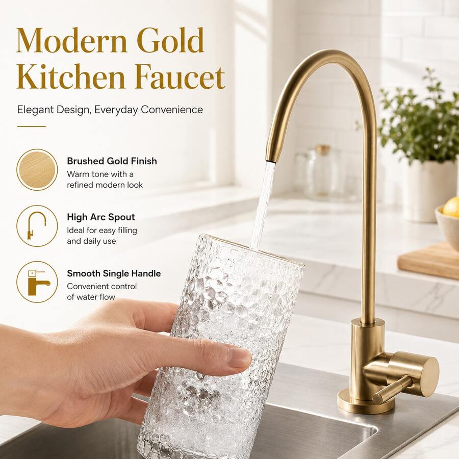 Brushed Gold Kitchen Faucet, High Arc Gooseneck Sink Tap With Single Handle, Modern Gold Water Faucet For Kitchen Sink Daily Use - Gold - View 1
