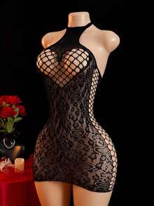 benxi Woman See Through Hollow Out Fishnet Bodystocking Sexy Lingerie Bodysuit Fancy Underwear Erotic Clothes Porn Pajama For Club, Night Out, Dates, Shows, - Black - View 3