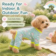 1pc Rainbow Unicorn Print Pet Dog / Skin-Friendly Elastic Home Wear / Soft High-Stretch Daily Comfortable Four-Legged Outfit / Suitable For Medium And Large Size Pet Dogs - Mint Blue - View 8