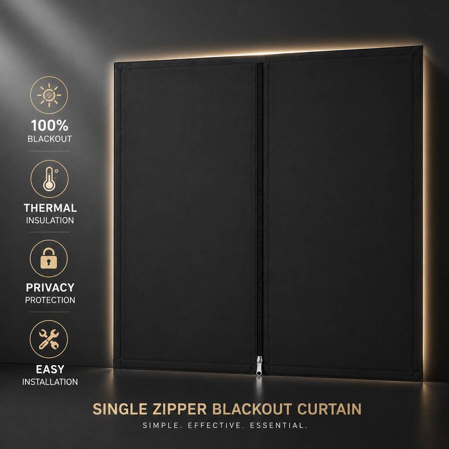 Portable Blackout Curtain, Suitable For Bedroom And Travel, Single Zipper Design, 100% Full Blackout, No Drilling Easy Installation, UV Protection - A - View 1