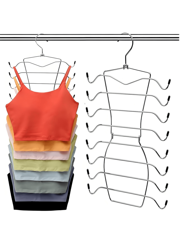 1pc Household Stainless Steel Folding Hanger, Underwear Underwear Drying Storage Rack Metal 8/4 Layer Underwear Bra Hook, Multi-Layer Thick Seamless Halter Vest Storage Rack Bra Hangers For Closet Organizer, Hanging Bra Organizer Tank Tops